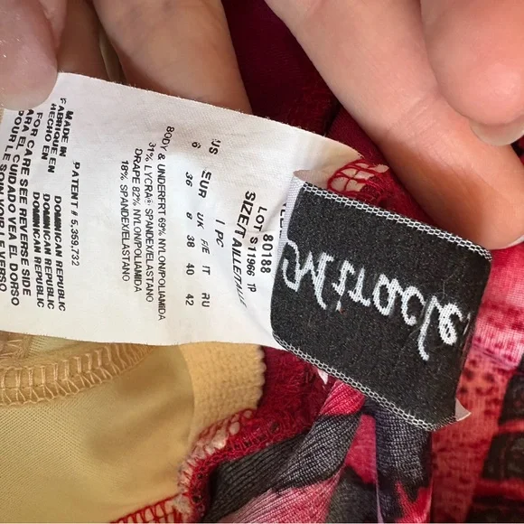 GUC Miraclesuit Red and Black Tropical Leaf Print Swimsuit - Picture 5 of 5